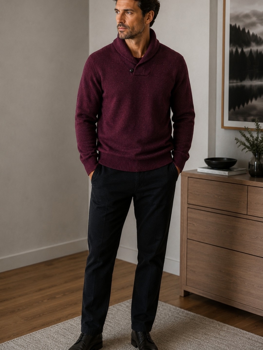 Banana Republic Men's  Sweater in Burgundy 100% Merino Wool
